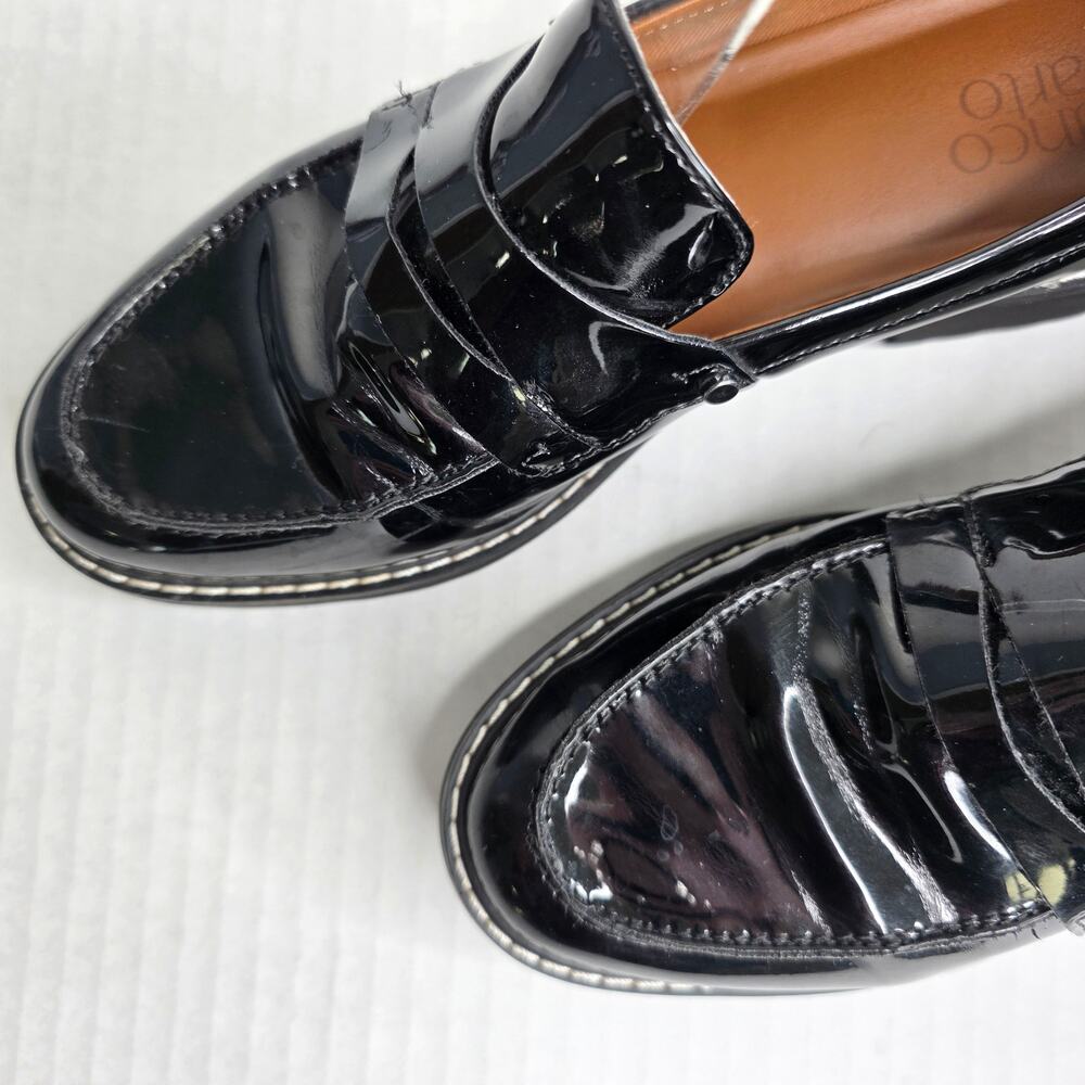 Franco Sarto Black Patent Chunky Lug Sole Penny Loafers Platform Size 7 Slip On - Picture 3 of 11